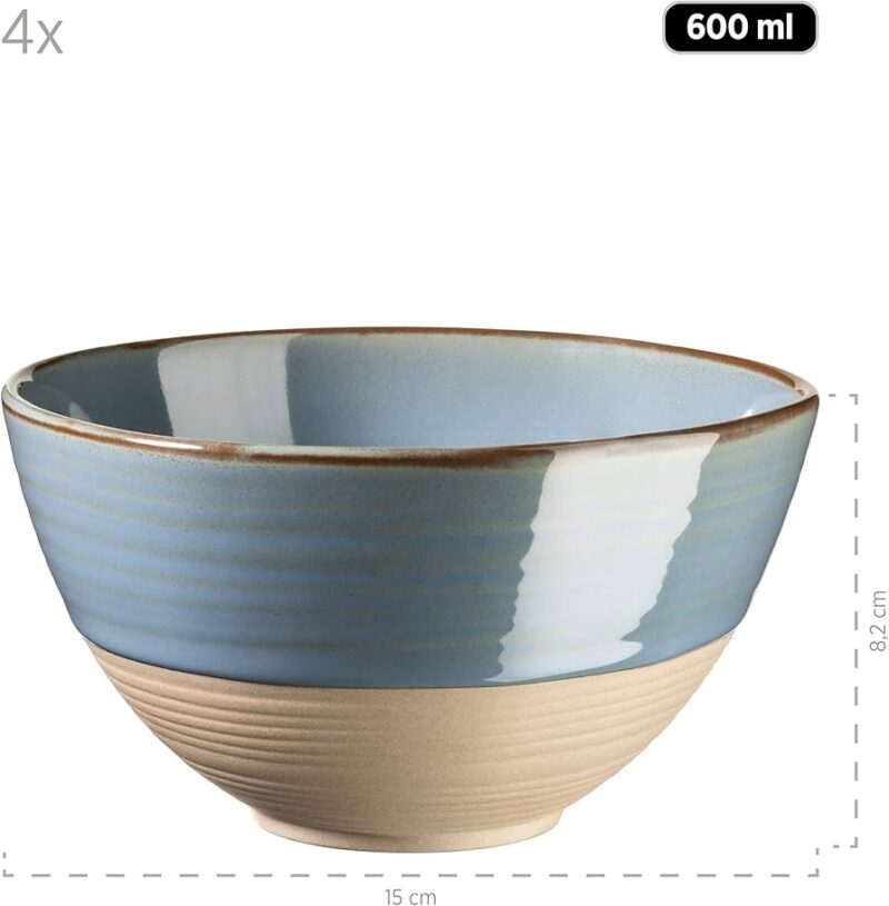 Bowl half blue and half white