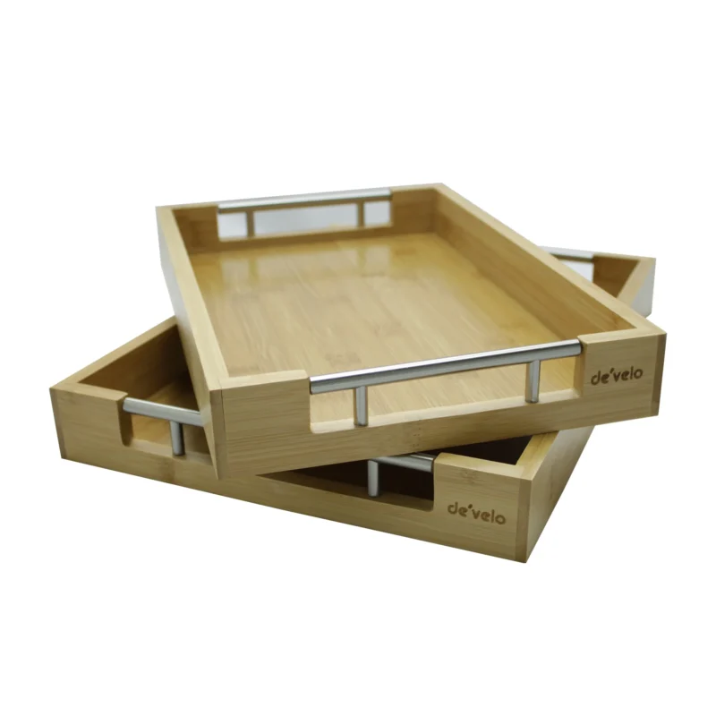 bamboo serving tray metal handles